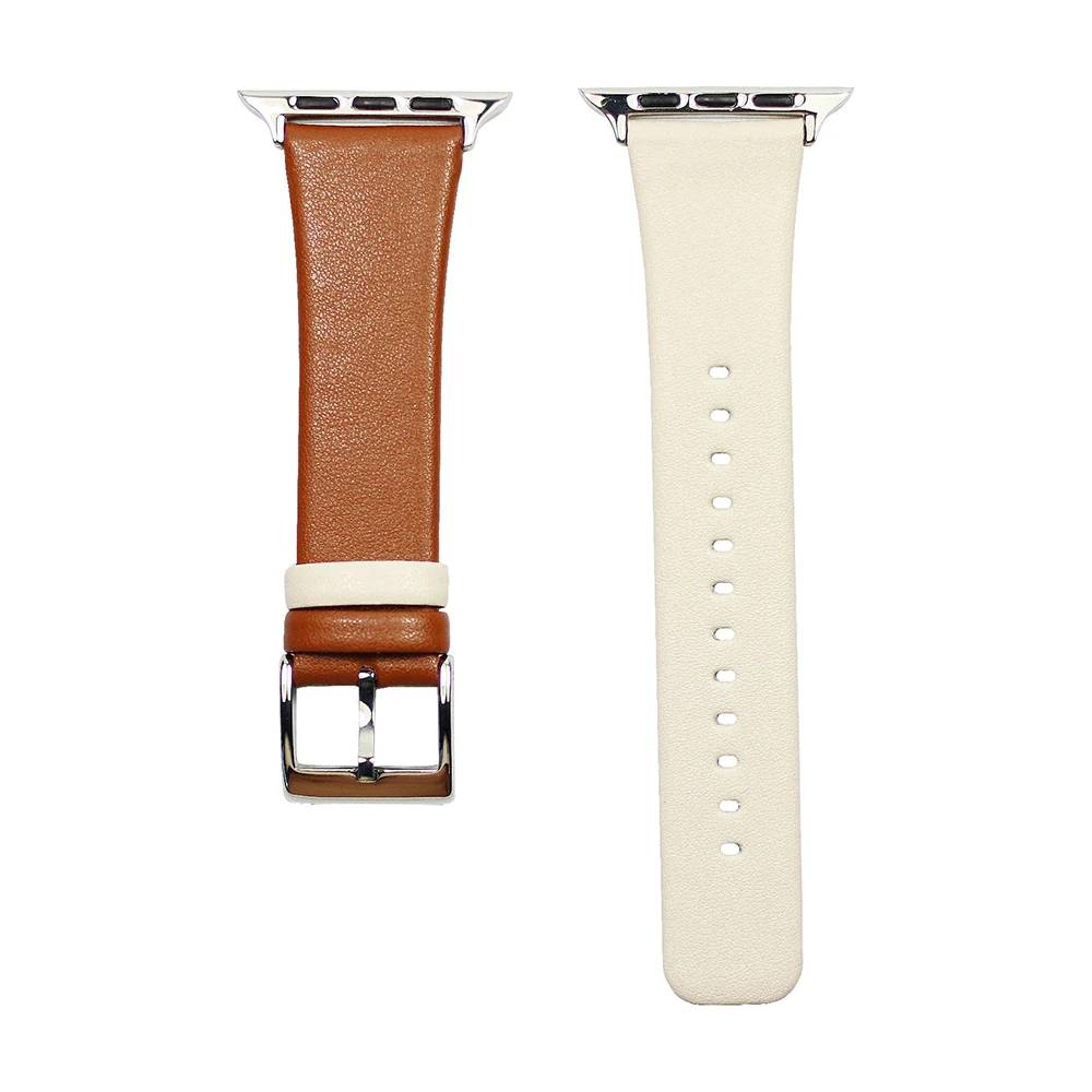 Milk-White Brown Сменный ремешок для часов Apple Watch 5 4 3 2 ремешок 44 мм 40 мм 42 мм 38 мм молочно-белый коричневый удобный кожаный ремешок для iWatch 4 5 - Цвет ремешка: Milk-White Brown