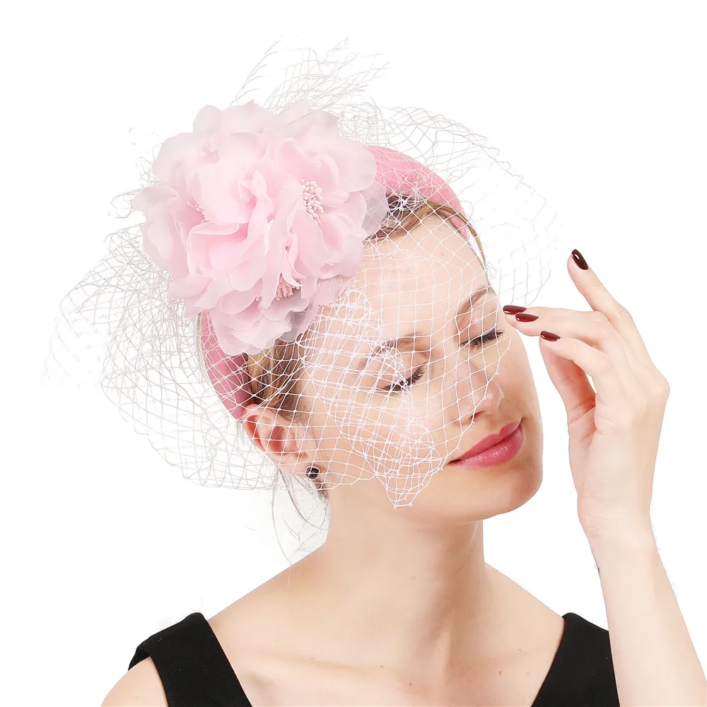 Новые розовые женские вуалетки головные уборы Цветочные millinery аксессуары для волос элегантные женские свадебные замужние сетчатые вуали гоночный головной убор