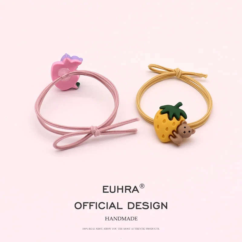 EUHRA, 5 цветов, маленькие мишки, клубника, эластичные резинки для волос для женщин и девочек, детские аксессуары для волос, резинка
