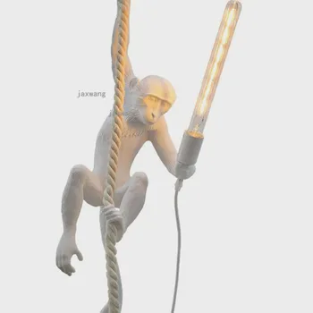 

Modern Decor Black Monkey Lamp Resin Hemp Rope Monkey Lamp White Living Room Monkey Lights In Pendant Lights Hanging Lamp E27