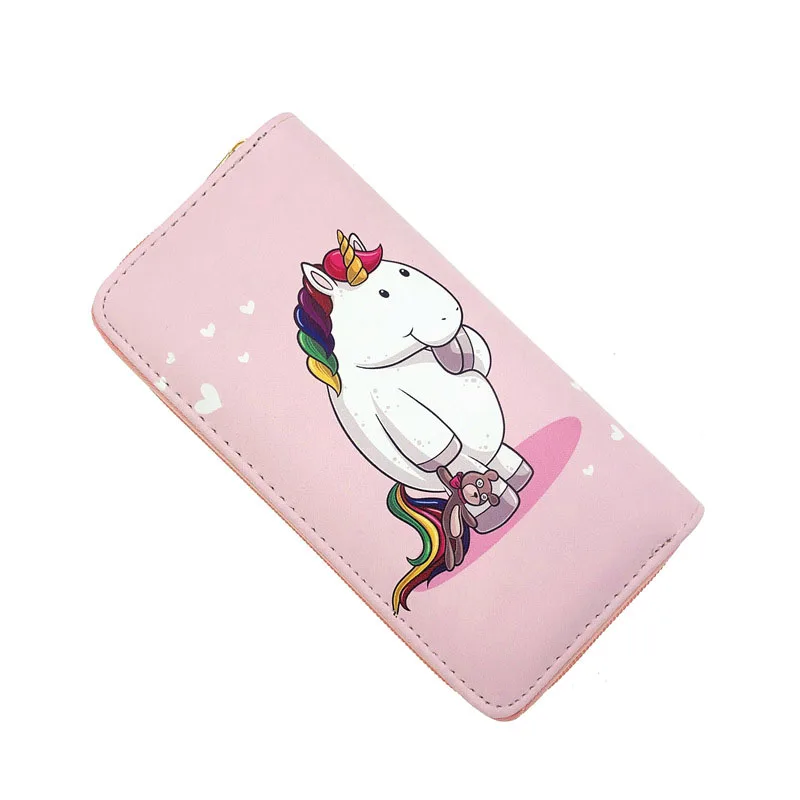 KANDRA Unicorn Pu Leather Wallets Cartoon Print Clutch Female Purse Zipper Coin Purse Women Phone Bag Card Holder