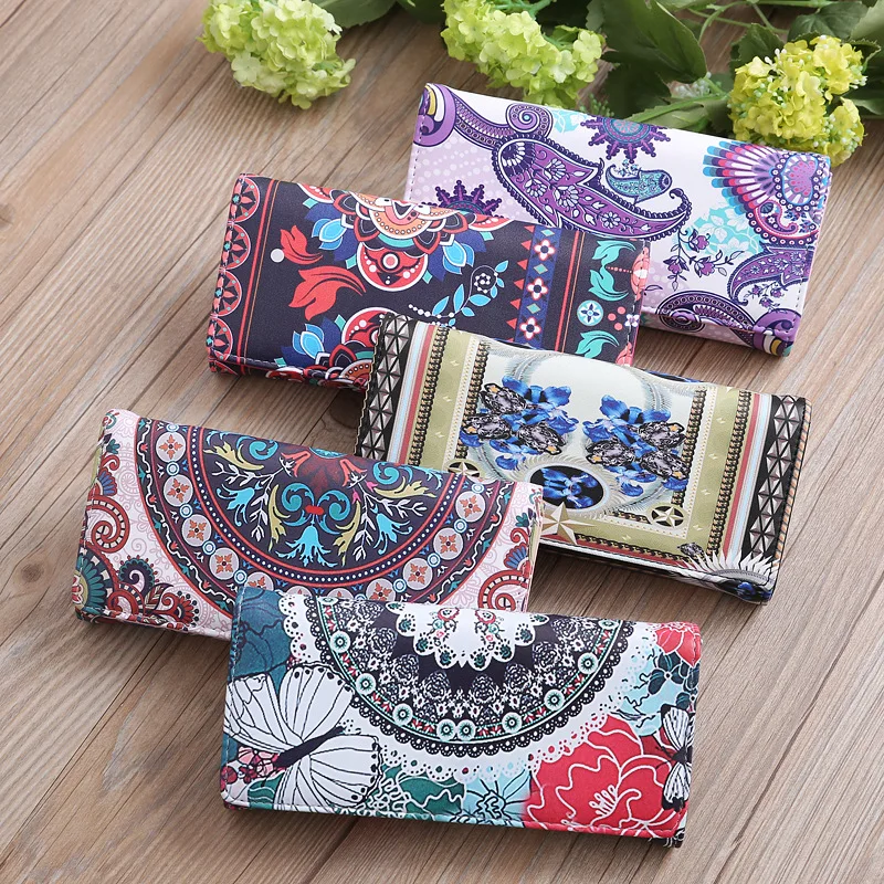 Cartera multifuncional a la moda para mujer, bolso largo con estampado a Color, multicapa, con monedero grande a juego de flores