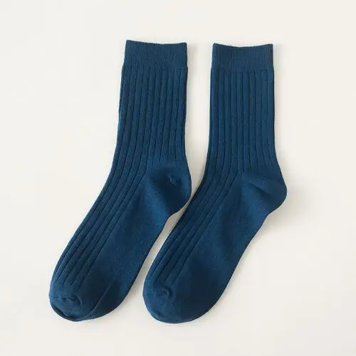 3 пар/лот = 6 штук осень зима сплошной цвет двойной иглой мужские модные носки повседневные длинные трубки бизнес мужские спортивные носки - Цвет: Blue D