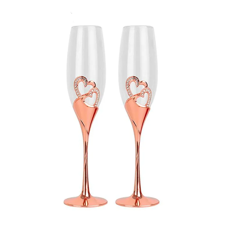 Wedding Champagne Glass Set Flute Glasses Wine Glass Wedding Gift Glasses Rose Gold Crystalline Party Gift Toasting Glass 2pcs