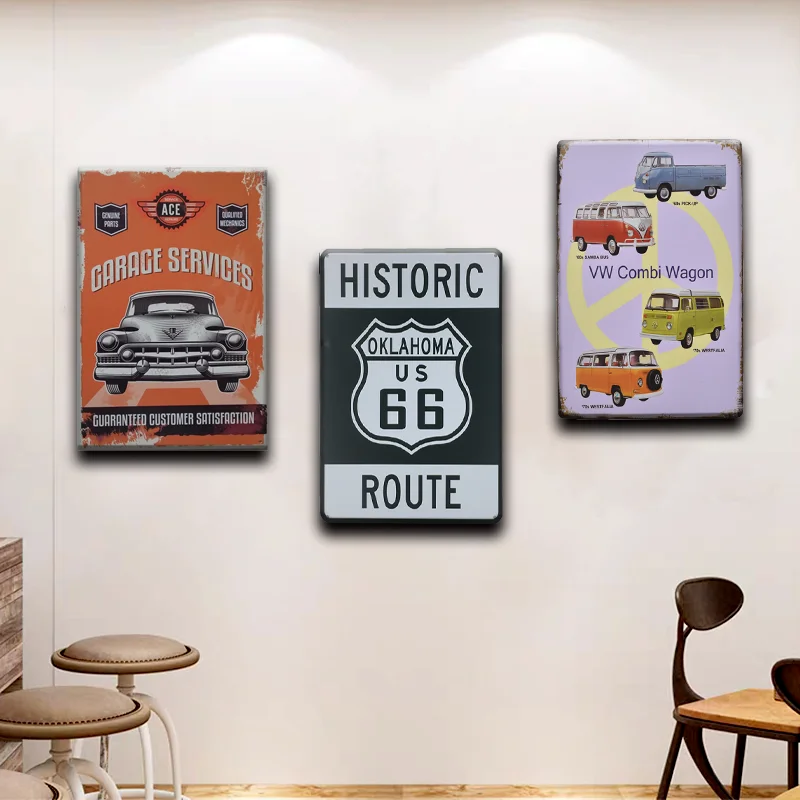 Старинный Route 66 металлический знак подарок винтажный автомобиль автобус металлические настенные художественные плакаты оловянные знаки шикарный гараж гостиная украшение для дома