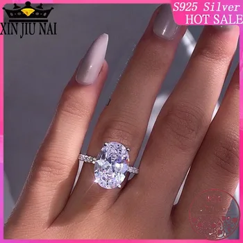 

100% S925 Sterling Silver 2020 New Japan and South Korea Fashion Large Oval Zircon Crystal Party Sparkling Diamond Ring