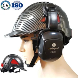 CE – casque de sécurité en Fiber de carbone ABS, casque de sécurité de Construction avec ensemble de protège oreilles, casquette de travail Anti écrasement réfléchissant 
