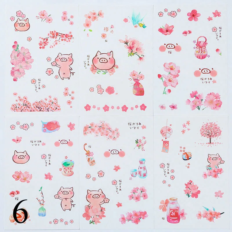6 6 листов милые канцелярские наклейки Kawaii Наклейки с цветами декор с кошкой наклейки для девочек DIY скрапбукинга принадлежности для альбома - Цвет: 6
