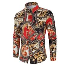 Гавайская Стильная мужская рубашка с длинным рукавом и принтом для отдыха размера плюс, Повседневная Свободная рубашка с воротником-стойкой и пуговицами, комфортные Топы