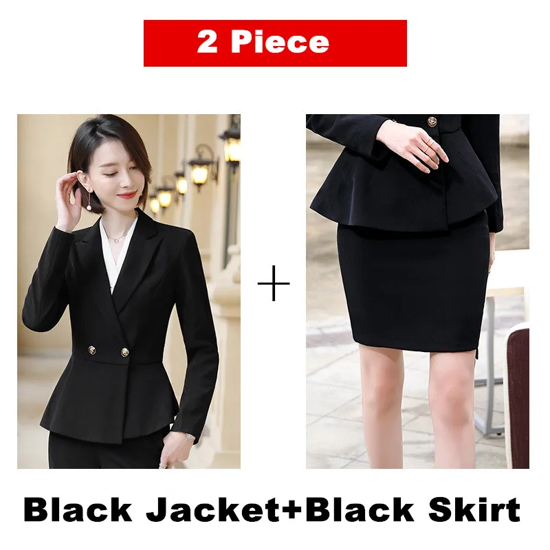 black jacket skirt Красный костюм юбка костюм женщина офис профессиональный костюм темперамент годовой встречи Женская Синтетическая ткань костюм для работы YS8019108 - Цвет: black jacket skirt