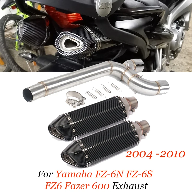 For Yamaha FZ6 FZ6N FZ6S Motorcycle Dual-outlet Exhaust Middle Link Pipe Escape 51mm Mufflers Pipe Removable DB Killer Stainles