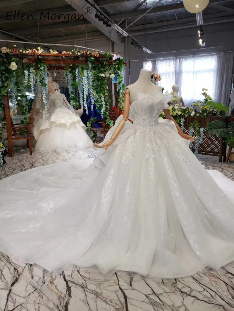 Роскошное кружевное свадебное платье, Пышное Бальное платье принцессы, 2019, сексуальное, без бретелек, с оборками, со шнуровкой, тюль, со