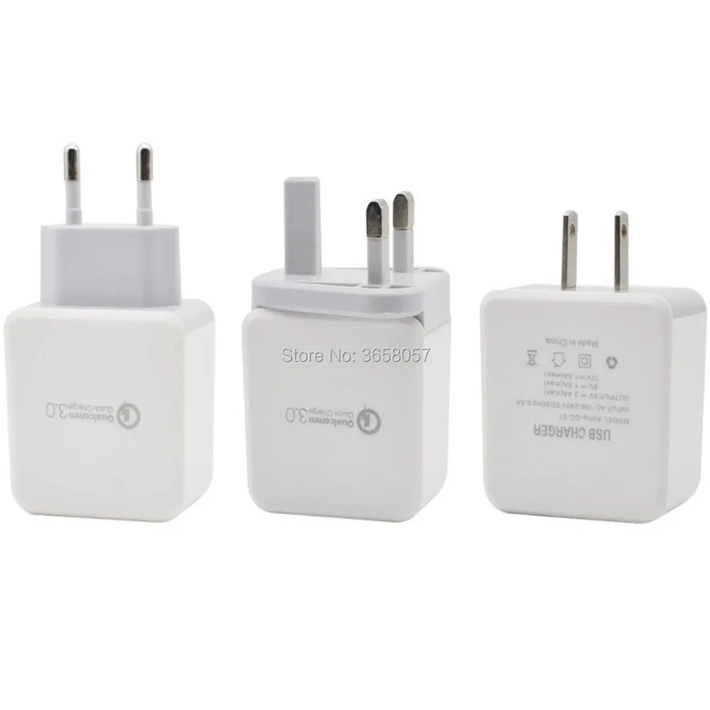 

500pcs Fast Adaptive Charge QC 3.0 5V 2.4A 9V 1.8A 12V 1.5A Eu US Uk Ac home wall charger power adapter for iphone for samsung
