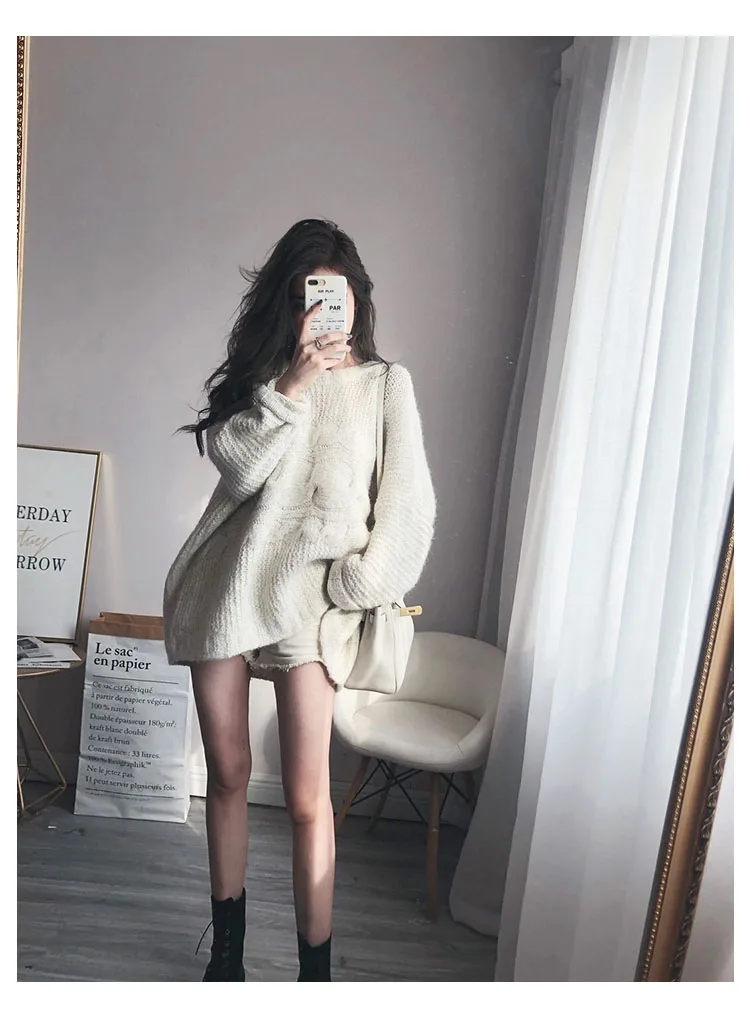 Зимний свитер женский пуловер топы для девочек винтажные с длинным рукавом осенние элегантные женские Вязаные Верхняя одежда Теплый Свитер оверсайз