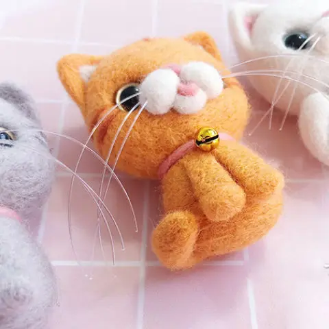 Ручная работа, сделай сам, шерсть, фетр, милый кот, не готовая, креативный подарок, ремесло, игрушка, кукла, животное, кулон, тыкается, игла, материал, посылка, набор