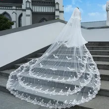 New hot 5 Meters 3 Layer Lace Tulle Long Wedding Veil New White Ivory 5 M Bridal Veil with Comb Accessories