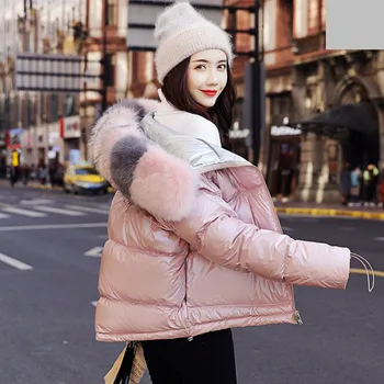 

Cotton Down Jacket Women Coat Faux Fur Collar 2019 Winter Loose Short Coat White Duck Down Jacket Thick Warm Down Ladies Parka