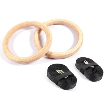 

New Wooden 28Mm Exercise Fitness Gymnastic Rings Gym Exercise Crossfit Pull Ups Muscle Ups