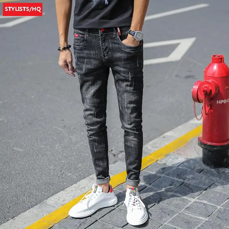 

2019 Autumn And Winter New Style New Products Jeans Korean-style Trend Men's Slim Fit Jeans Trousers Men's Trousers