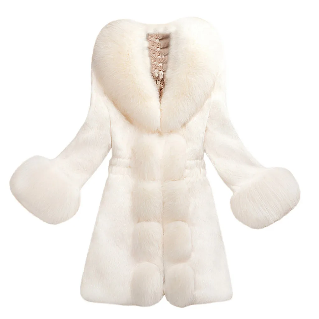 Страусиная зимняя шуба из искусственного меха Женская Толстая длинная куртка модная женская верхняя одежда с меховым воротником женское теплое пальто из искусственного меха N30 - Цвет: Белый