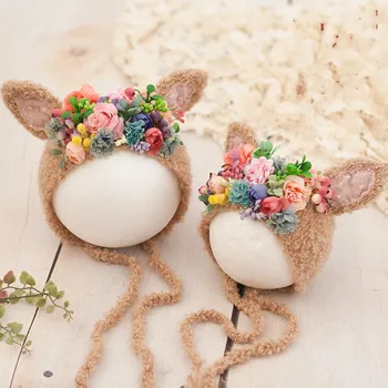 

baby props pure hand-woven flowers cluster theme rabbit ears baby hats baby children studio shooting newborn photography props