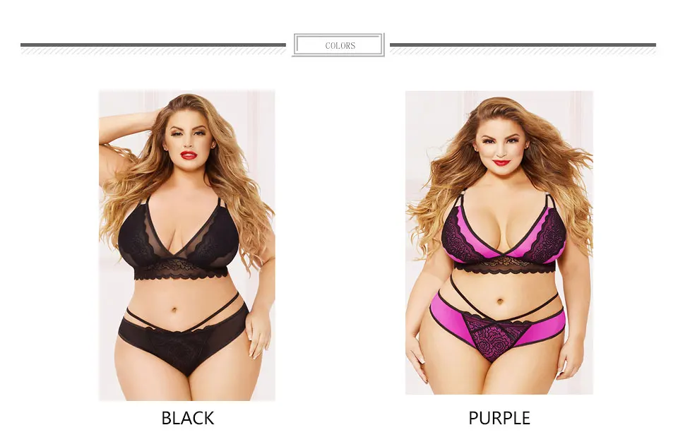 Stitching perspective large size lace sexy lingerie set underwear sexy mesh deep V