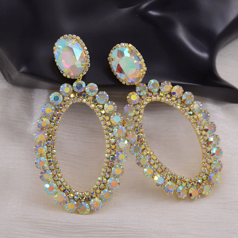 Large Clear Crystal Rhinestone Statement Pageant Earrings