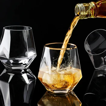 

Diamond Hexagonal Transparent Glass Whiskey Cocktail Beer Glass Thick Base Household Water Glass Cup for Coffee Milk Tea