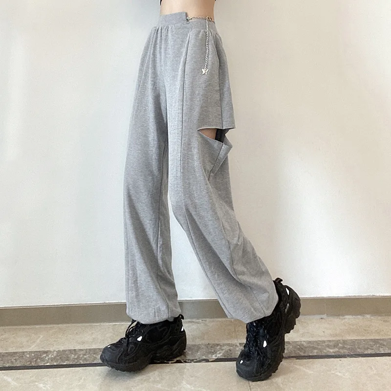 capri pants for women 2021 Summer Women Cusual Pants Ankle-length Loose Wide Leg Elastic High Waist Oversize Gray Simple Comfortable Elegant Ladies Ch capri trousers Pants & Capris