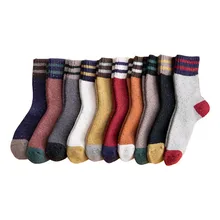 Винтажные цветные полосатые теплые носки до лодыжки, утолщенные шерстяные длинные носки для холодной зимы, повседневные теплые носки для девочек и женщин