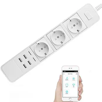 

Wireless Wifi Smart Power Strip 3 EU Outlets Plug with 4 USB Charging Port Timing App Voice Remote Control Electrical Socket