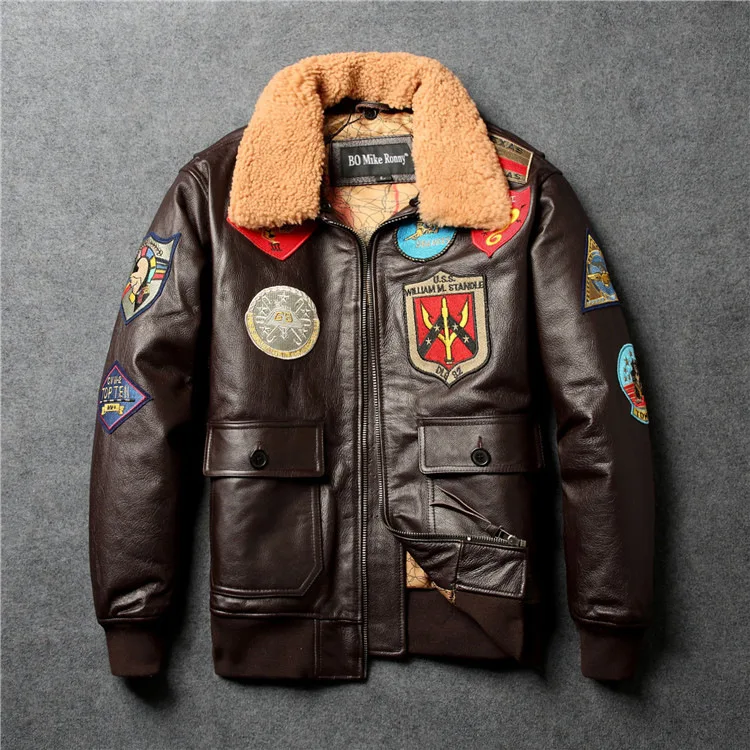 

2020 Air Force Pilot Leather Jacket Men's Genuine Leather Leather Coat Head Layer Cowhide Fluff Collar Thicken Winter Flying
