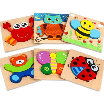 

6 Pack Wooden Animal Jigsaw Puzzle Toys Hand Grab For Kid Early Educational Toys