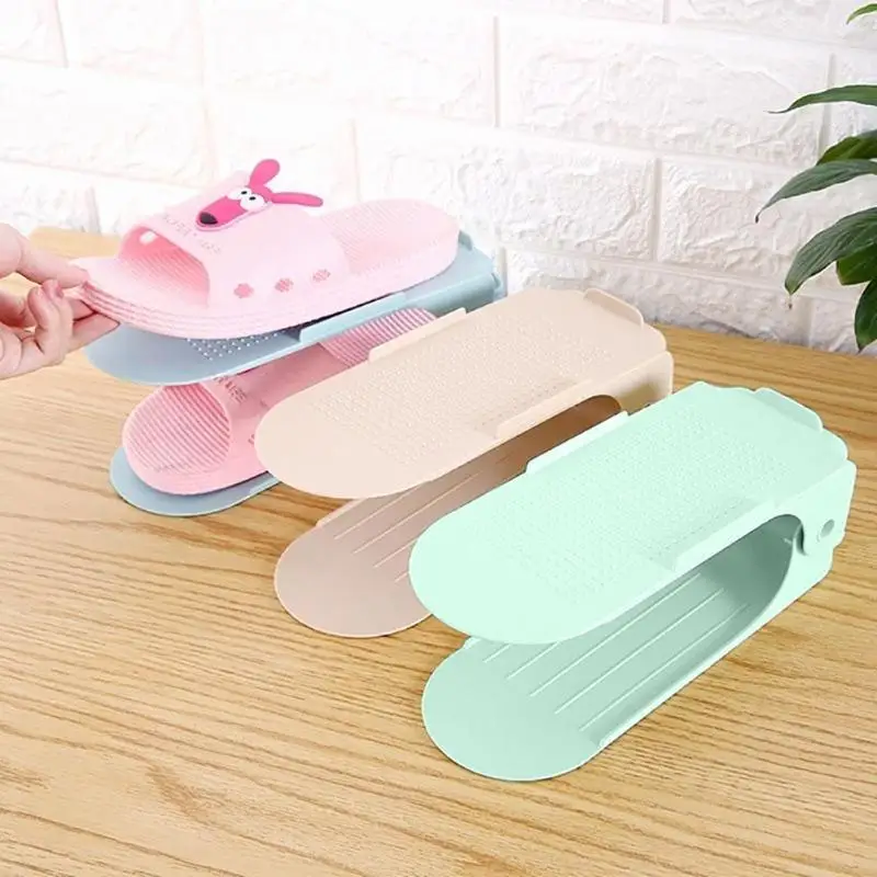 

Simple Plastic Double Layer Shoe Rack Adjustable Shoes Holder Stand Shelf Family shoe storage save home space Supplies