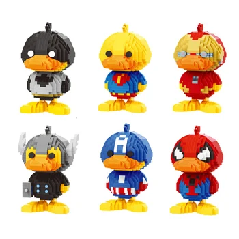 

Lovely cartoon animal hero duckbill micro diamond block figures ironman batman superman thor captain duck bricks nanobrick toy