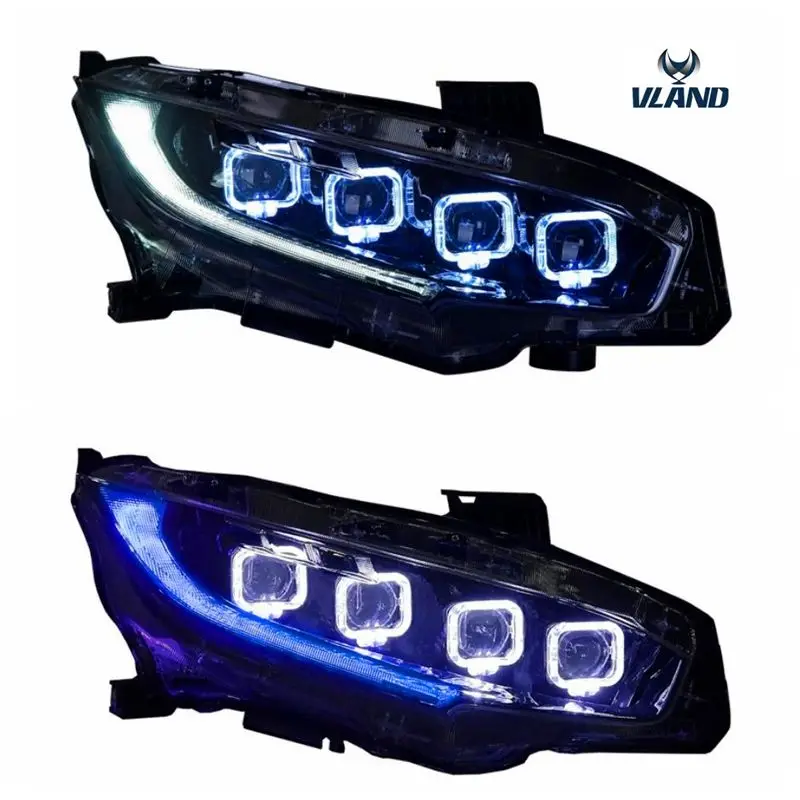 VLAND Автомобиль Стайлинг Головной фонарь для Civic светодиодный головной свет с движущимся сигналом+ wellcome свет с синим