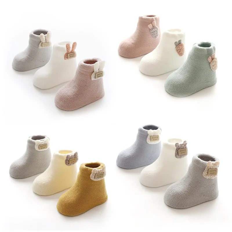 

3 Pairs/Set Baby Socks Autumn and Winter Warm Terry Thickened Cartoon Non-slip Socks Tube Toddler Newborn Socks Floor Socks