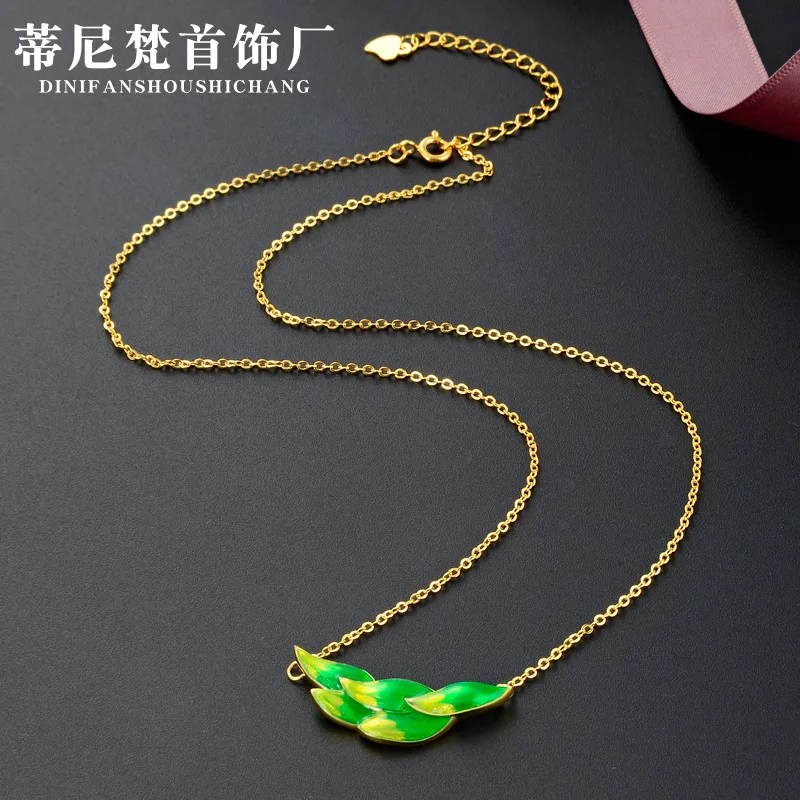 

Korean-style Fashion Elegant Jewelry S925 Fine Silver Oil Drop Hipster Cool Leaves Necklace Choker Women's