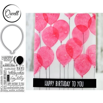 

QWELL Balloon Metal Cutting Dies And Clear Silicone Stamps Birthday Wishes For Craft Paper Cards Album DIY Scrapbooking 2020