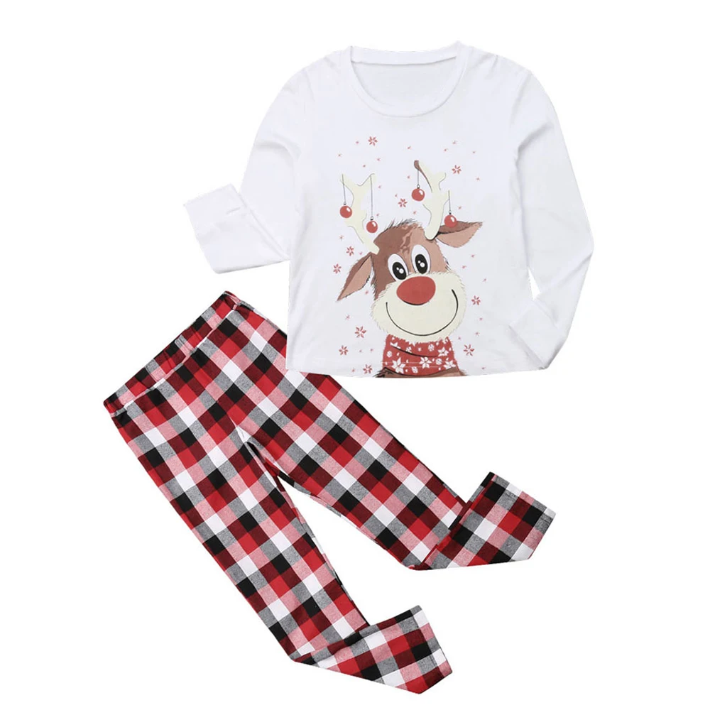 Family Matching Christmas Pajamas Set Womens Mens Kids Xmas Sleepwear Nightwear Mom Dad Children Kids Antlers Print Home Clothes