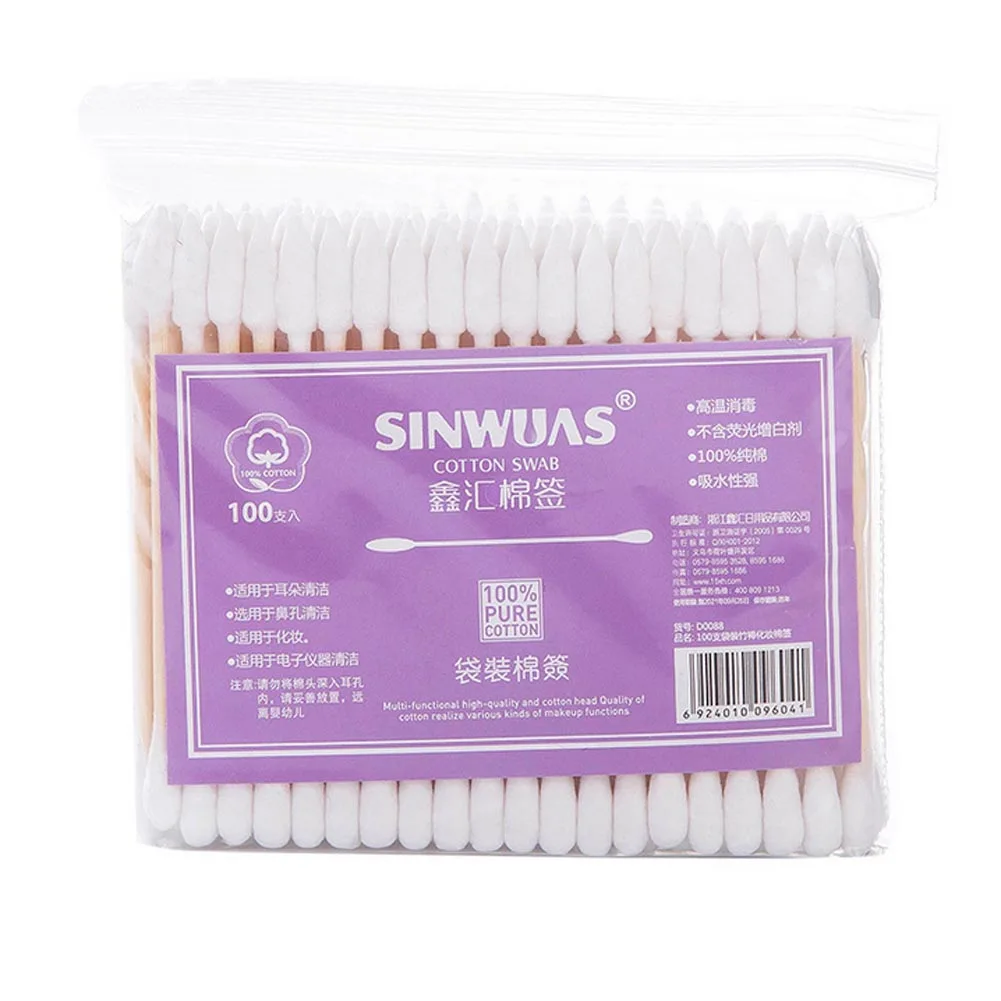 Double-head Cotton Swabs Lipstick Applicator Swabs Remover Sticks Ear Clean Wooden Sticks Cotton Swab Makeup Tools 100 Pcs/set