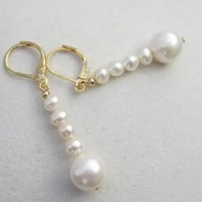 noble jewelry PERFECT AAA+ drop white Handmade pearl earring 14K/20 YELLOW GOLD