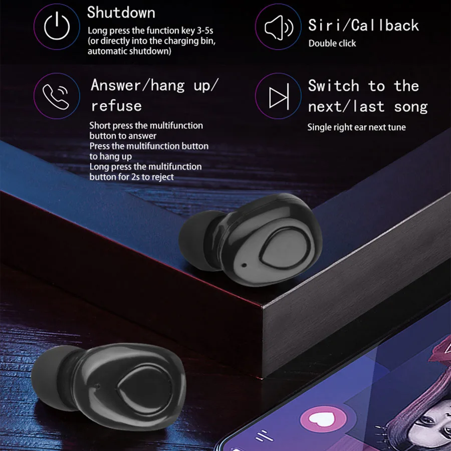 Tws Automatic pairing Headset Bluetooth Earphones with Dual Mircophone for Iphone/Smart Phone Noise Cancelling Headphone Earbuds