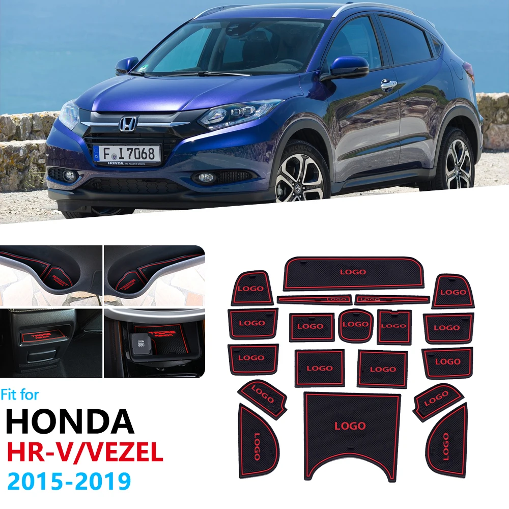 Anti-Slip Rubber Gate Slot Cup Mat for Honda HR-V HRV Vezel 2015 2016 2017 2018 2019 Cushion Door G