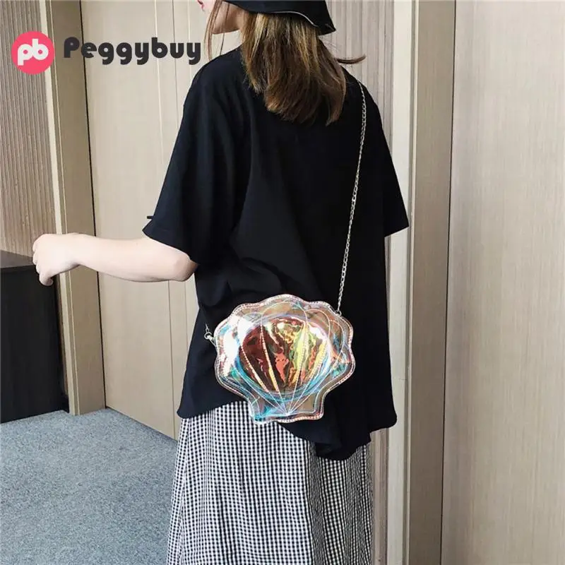 Модная ПВХ лазерная сумка на плечо кошелек в виде ракушки женские Мини Сумки на цепи через плечо для женщин мини сумка на плечо модная роскошная цветная новая