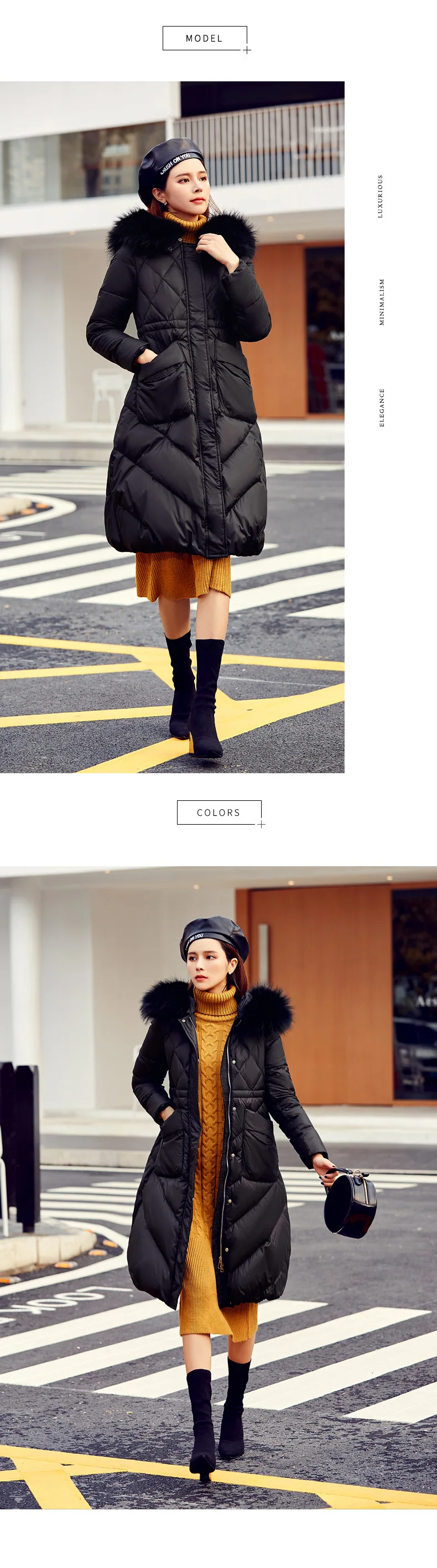 Winter New Style White Duck down Jacket Women's Korean-style Large Fur Collar deng long bai Mid-length Slim Fit Coat