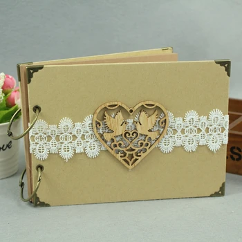 

21cmX15cm 25sheets Custom names love bird Wedding Guest book Signature Books Couple Wooden Notebook Vintage Wedding Decoration