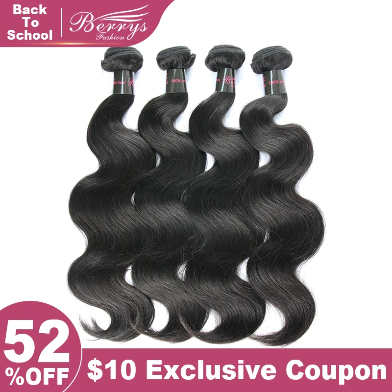 

Malaysian Hair Body Wave 100% Virgin Hair 4pcs/lot 10 Inches to 28 Inches Unprocessed Human Hair Weft Berrys Fashion