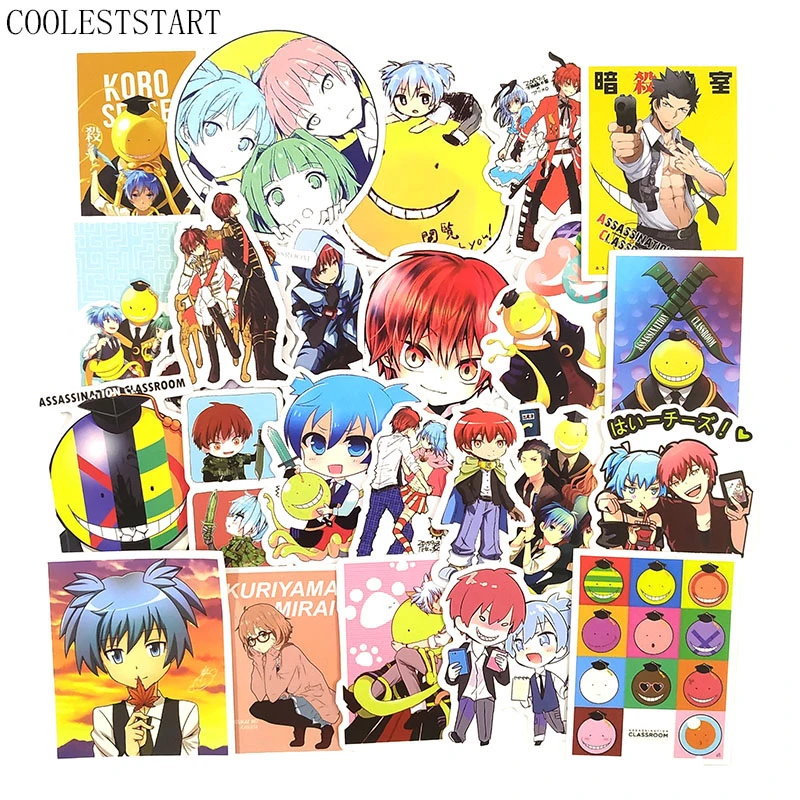 50 pcs set anime assassination classroom graffiti stickers for luggage laptop notebook motorcycle skateboard bicycle stickes stickers aliexpress