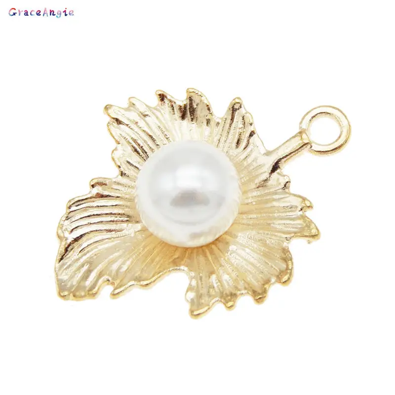 

10Pcs Charms For Earrings Pearls On Tree Leaves Gold Pendant Alloy Jewelry Keychain Necklace Luxury Women Gift DIY Crafts